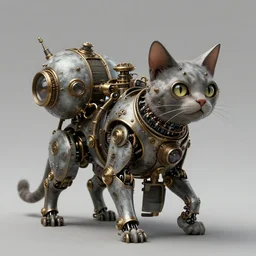 concept art of steampunk robot cat