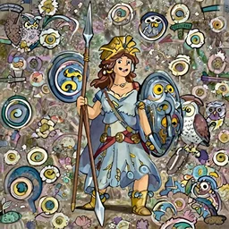 a wholesome Greek illustration of a happy cartoon goddess Athena going to battle with her spear shield and owl, studio Ghibli, Pixar and Disney animation, sharp, Rendered in Redshift and Unreal Engine 5 by Greg Rutkowski, Bloom, dramatic lighting