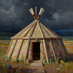 a painting of an indigenous sweat lodge hut, beautiful colors, matte painting, by christophe vacher