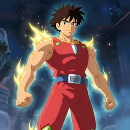 an epic anime of a energy man, ghibli, unreal 5, octane render, rpg portrait, dynamic lighting, epic, epic anime, 2 d