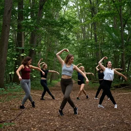 several people dancing in the woods
