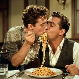 an actor passionately kissing spaghetti in a 1 9 2 0's hollywood film, cinematic lighting, photography, retro, film, kodachrome