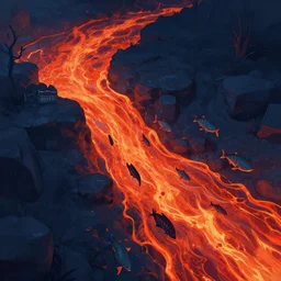school of fish swimming in flowing lava. 4 k video game concept art. unreal engine.