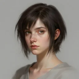 model like ophelia, very very short hair, dark, fire emblem, works by artgerm, greg rutkowski and magali villeneuve, portrait, d & d, fantasy, high detail, headshot, digital painting, trends on artstation, concept art, clear focus, illustration