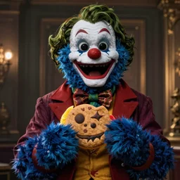 cookie monster as the joker in the dark knight ( 2 0 0 8 )