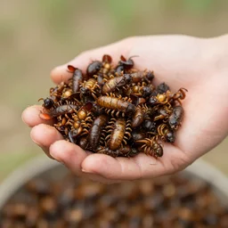 eating handfuls of maggots