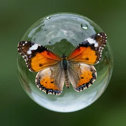 butterfly trapped in water droplet, photorealistic