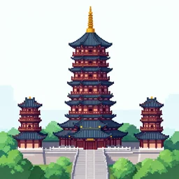 pixel art massive pagoda landscape