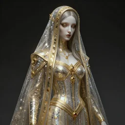 highly detailed 8 k wayne barlowe dark fantasitc veiled medium shot portrait character design of catholic gothic transparent lady, bastien lecouffe - deharme, peter gric, artstation, maximalist, masterpiece, glittering, gold, silver, ivory, hyperreal