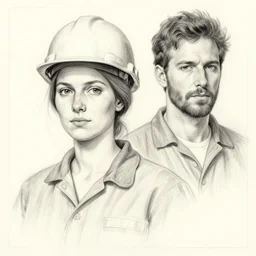 portrait pencil sketch a female construction worker by david malan and alphonse mucha, fantasy art, realistic drawing, dynamic lighting, artstation, poster, volumetric lighting, very detailed faces, 4 k, award winning