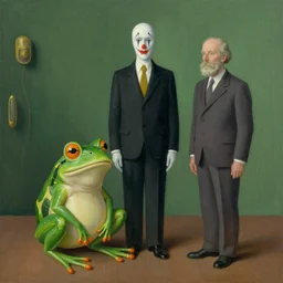 The Frog King welcomes you Clown World, painting by René Magritte and Robert Crumb