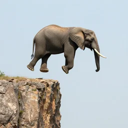 elephant flying off of a cliff