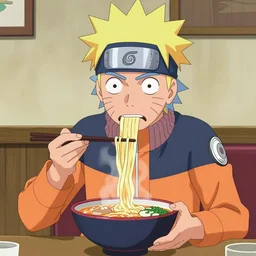 naruto uzumaki eating ramen in the artstyle of Rick and Morty, hyperdetailed, artstation, digital art, photorealism, accurate, 8k,
