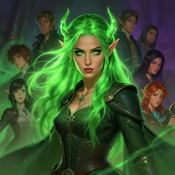 beautiful elven woman with glowing green hair, portrait, maya ali mage, gloomhaven, dynamic lighting, gaudy colors, octane render aesthetic, matte painting concept art, official fanart behance hd artstation by jesper ejsing, by rhads and makoto shinkai and lois van baarle and ilya kuvshinov and rossdraws