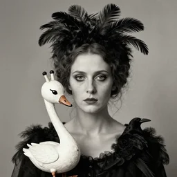 photographic portrait max ernst sad woman crow feathers swan giraffe face antique puppet