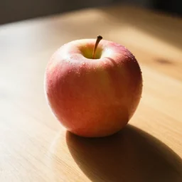 a 4 k photorealistic photo of an apple on a sunny table