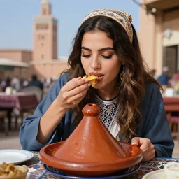 beauty girl eat tajine in marrakech, digital art,ultra realistic,ultra detailed,art by greg rutkowski