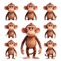 character studies of the procrastination monkey, style by pixar, brad bird, comic book style, character model sheet