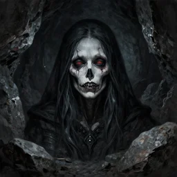 undead witch half - body portrait by anato finnstark by peder balke, rocks and stone dark mystic. chip zdarsky artstation brushed illustrated print epic - agony desperate expression kvlt nordic noir cave
