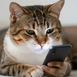 cat texting on phone, photo, detailed, 4 k