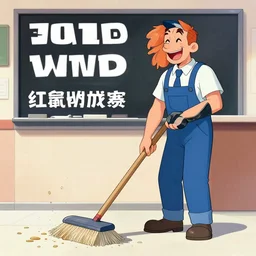 based shitposter laughing at janitor sweeping it up, by Greg Rutkowski