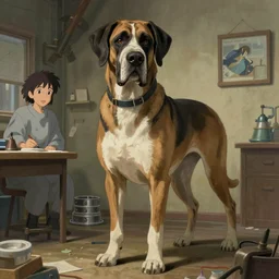 A great dane dog who is a mad scientist, extra detailed, digital illustration, by Makoto Shinkai and thomas kinkade, digital painting, Matte painting, trending on artstation and unreal engine