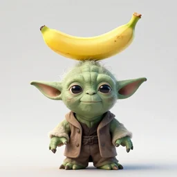 Yoda balancing a banana on his head