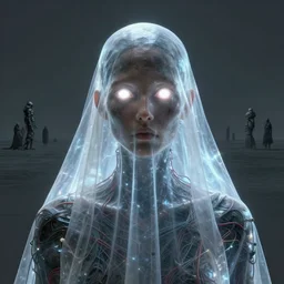 inhuman, portrait, covered in transparent cloth, plastic, glowing eyes, flat background, masterpiece, glowing, wires everywhere, by edgar maxence and ross tran, zdzisław beksinski, and michael whelan, distant, gustav dore, h. r. giger, 8 k, octane render