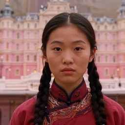 closeup photo of a young chinese tribal woman in the style of rosie matheson in a film still of the grand budapest hotel ( 2 0 1 4 )