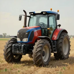 hyperrealistic painting image where a tractor appears in the cinematic field