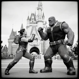 geiru toneido fighting thanos at disney world, lomography, black&white