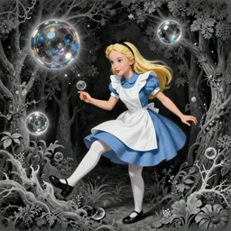 “alice in wonderland tripping on LSD. in the style of Alex Grey.”