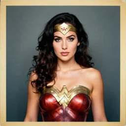vintage photobooth photograph portait of wonder woman, beautiful, detailed , 8k