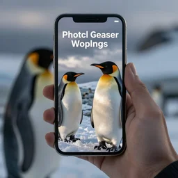 iphone held by penguin