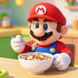super mario eating a bowl of cereal