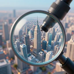 an electron microscope image of a sprawling mega city, bokeh, 3D render, magnified