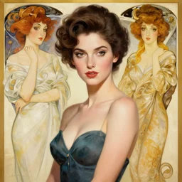 modern woman | hyperrealistic | feminist | digital painting | trending on artstation | pinup portrait | clean | illustration | dressed | unreal engine 5 | 8 k resolution | by greg rutkowski alphonse mucha gustav klimt and mel ramos