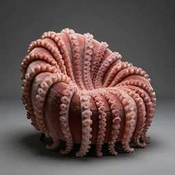 a comfy chair in the style of Eero Aarnio that looks like a sea anemone, many tentacles, claustrophobic, the sort of chair you would sink into like a womb , unreal engine, studio lighting