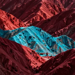 red and cyan and burgundy red item