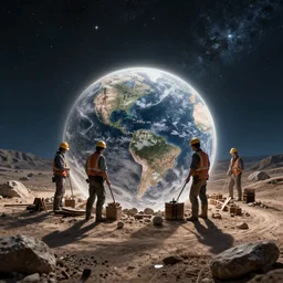 Construction workers building the universe