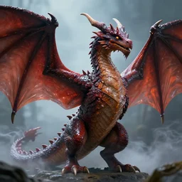beautiful fantasy dragon with wings spread and with wet skin, smoke, volumetric lighting, deviant art, Trending on ArtStation, Magic the gathering, hyper realism, high detail, octane render, high contrast, vibrant , 8k