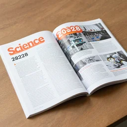 science magazine from 2 0 2 8 opened on a table