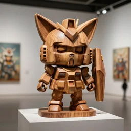 3 d octane render art ultra 8 k photorealistic art hyper detailed unreal engine, a wooden carving sculpture art on a pedestal a very cute gundam cat's ears, concept art, trending on cgsociety art, artwork masterpiece, in a contemporary art gallery by wlop