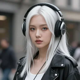 character concept art of a gorgeous stylish white haired urban girl wearing headphones | | distinct - fine, key visual, realistic shaded perfect face, fine details by stanley artgerm lau, wlop, rossdraws, james jean, andrei riabovitchev, marc simonetti, sakimichan, and jakub rebelka, trending on artstation