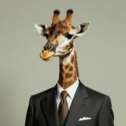 A portrait of a humanoid giraffe wearing a suit, eerie, by Salvador Dali