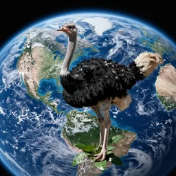 a gigantic ostrich is hitting earth's atmosphere, photograph from space, plant earth