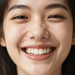 a beautiful close up of a person's face with a big smile while they're doing something they love. hq. trending on artstation
