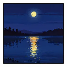night sky reflected in the water, landscape pixel art by maxfield - parrish