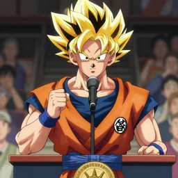 Super Saiyan Joe Biden giving a speech at a rally, anime key visual, detailed, digital art, kyoto animation, makoto shinkai
