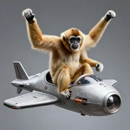 a gibbon monkey piloting a spaceship, hyperrealistic, 4k ultra hd, studio lighting